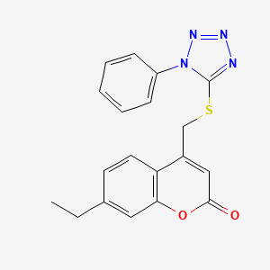 molecular formula C19H16N4O2S B7603637 7-Ethyl-4-[(1-phenyltetrazol-5-yl)sulfanylmethyl]chromen-2-one 