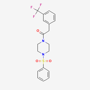 molecular formula C19H19F3N2O3S B7603688 1-[4-(Benzenesulfonyl)piperazin-1-yl]-2-[3-(trifluoromethyl)phenyl]ethanone 