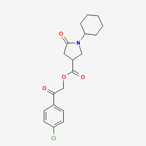 molecular formula C19H22ClNO4 B7603807 [2-(4-Chlorophenyl)-2-oxoethyl] 1-cyclohexyl-5-oxopyrrolidine-3-carboxylate 