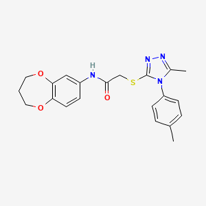 molecular formula C21H22N4O3S B7603946 N-(3,4-dihydro-2H-1,5-benzodioxepin-7-yl)-2-[[5-methyl-4-(4-methylphenyl)-1,2,4-triazol-3-yl]sulfanyl]acetamide 