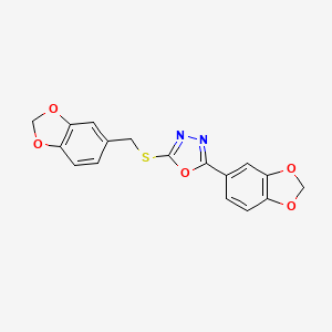 molecular formula C17H12N2O5S B7604032 2-(1,3-Benzodioxol-5-yl)-5-(1,3-benzodioxol-5-ylmethylsulfanyl)-1,3,4-oxadiazole 