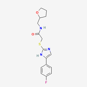 2-[[5-(4-fluorophenyl)-1H-imidazol-2-yl]sulfanyl]-N-(oxolan-2-ylmethyl)acetamide