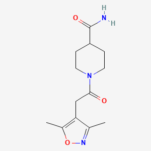 molecular formula C13H19N3O3 B7604359 1-[2-(3,5-Dimethyl-1,2-oxazol-4-yl)acetyl]piperidine-4-carboxamide 