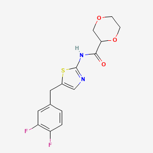 molecular formula C15H14F2N2O3S B7604406 N-[5-[(3,4-difluorophenyl)methyl]-1,3-thiazol-2-yl]-1,4-dioxane-2-carboxamide 