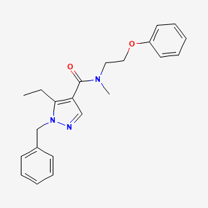 molecular formula C22H25N3O2 B7604443 1-benzyl-5-ethyl-N-methyl-N-(2-phenoxyethyl)pyrazole-4-carboxamide 