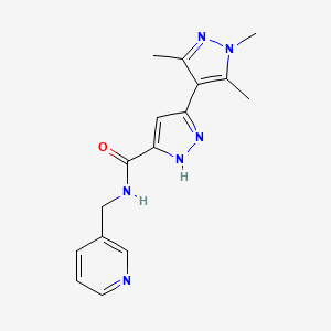 molecular formula C16H18N6O B7604612 N-(pyridin-3-ylmethyl)-3-(1,3,5-trimethylpyrazol-4-yl)-1H-pyrazole-5-carboxamide 