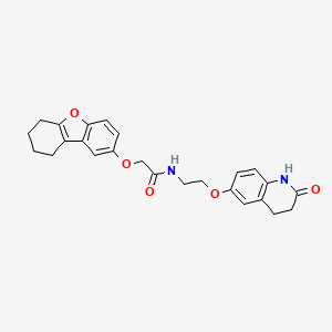 molecular formula C25H26N2O5 B7604737 N-[2-[(2-oxo-3,4-dihydro-1H-quinolin-6-yl)oxy]ethyl]-2-(6,7,8,9-tetrahydrodibenzofuran-2-yloxy)acetamide 