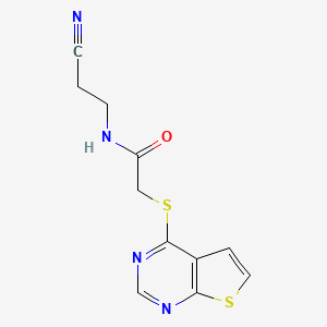 molecular formula C11H10N4OS2 B7604742 N-(2-cyanoethyl)-2-thieno[2,3-d]pyrimidin-4-ylsulfanylacetamide 