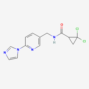 molecular formula C13H12Cl2N4O B7604799 2,2-dichloro-N-[(6-imidazol-1-ylpyridin-3-yl)methyl]cyclopropane-1-carboxamide 