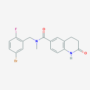 molecular formula C18H16BrFN2O2 B7604865 N-[(5-bromo-2-fluorophenyl)methyl]-N-methyl-2-oxo-3,4-dihydro-1H-quinoline-6-carboxamide 