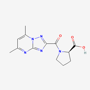 molecular formula C13H15N5O3 B7604899 (2R)-1-(5,7-dimethyl-[1,2,4]triazolo[1,5-a]pyrimidine-2-carbonyl)pyrrolidine-2-carboxylic acid 