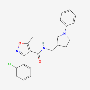 molecular formula C22H22ClN3O2 B7605024 3-(2-chlorophenyl)-5-methyl-N-[(1-phenylpyrrolidin-3-yl)methyl]-1,2-oxazole-4-carboxamide 