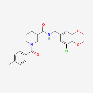 molecular formula C23H25ClN2O4 B7605049 N-[(5-chloro-2,3-dihydro-1,4-benzodioxin-7-yl)methyl]-1-(4-methylbenzoyl)piperidine-3-carboxamide 