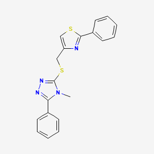 molecular formula C19H16N4S2 B7605096 4-[(4-Methyl-5-phenyl-1,2,4-triazol-3-yl)sulfanylmethyl]-2-phenyl-1,3-thiazole 