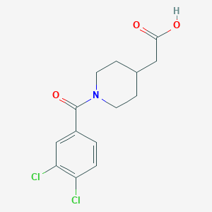 molecular formula C14H15Cl2NO3 B7605149 2-[1-(3,4-Dichlorobenzoyl)piperidin-4-yl]acetic acid 