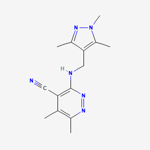 molecular formula C14H18N6 B7605386 5,6-Dimethyl-3-[(1,3,5-trimethylpyrazol-4-yl)methylamino]pyridazine-4-carbonitrile 