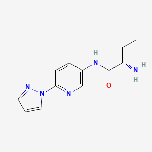 molecular formula C12H15N5O B7605609 (2S)-2-amino-N-(6-pyrazol-1-ylpyridin-3-yl)butanamide 