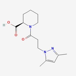 molecular formula C14H21N3O3 B7605651 (2R)-1-[3-(3,5-dimethylpyrazol-1-yl)propanoyl]piperidine-2-carboxylic acid 