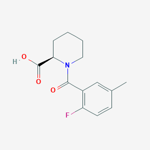 molecular formula C14H16FNO3 B7605663 (2R)-1-(2-fluoro-5-methylbenzoyl)piperidine-2-carboxylic acid 