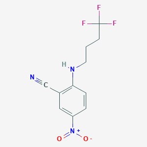 molecular formula C11H10F3N3O2 B7605740 5-Nitro-2-(4,4,4-trifluorobutylamino)benzonitrile 