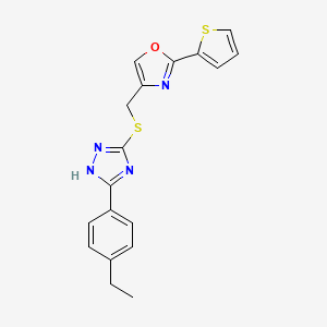 molecular formula C18H16N4OS2 B7605986 4-[[5-(4-ethylphenyl)-1H-1,2,4-triazol-3-yl]sulfanylmethyl]-2-thiophen-2-yl-1,3-oxazole 