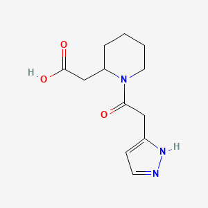 molecular formula C12H17N3O3 B7606014 2-[1-[2-(1H-pyrazol-5-yl)acetyl]piperidin-2-yl]acetic acid 