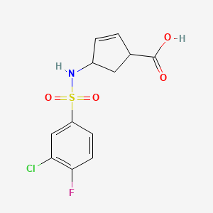 molecular formula C12H11ClFNO4S B7606242 4-[(3-Chloro-4-fluorophenyl)sulfonylamino]cyclopent-2-ene-1-carboxylic acid 