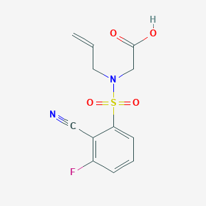 molecular formula C12H11FN2O4S B7606295 2-[(2-Cyano-3-fluorophenyl)sulfonyl-prop-2-enylamino]acetic acid 