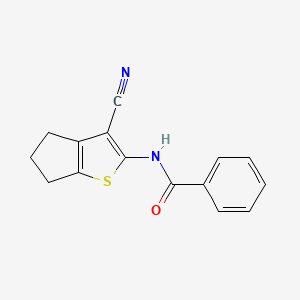 molecular formula C15H12N2OS B7606353 N-(3-cyano-5,6-dihydro-4H-cyclopenta[b]thiophen-2-yl)benzamide 