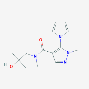 molecular formula C14H20N4O2 B7606382 N-(2-hydroxy-2-methylpropyl)-N,1-dimethyl-5-pyrrol-1-ylpyrazole-4-carboxamide 