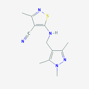 molecular formula C12H15N5S B7606449 3-Methyl-5-[(1,3,5-trimethylpyrazol-4-yl)methylamino]-1,2-thiazole-4-carbonitrile 