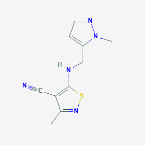 molecular formula C10H11N5S B7606454 3-Methyl-5-[(2-methylpyrazol-3-yl)methylamino]-1,2-thiazole-4-carbonitrile 