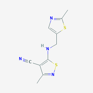 molecular formula C10H10N4S2 B7606491 3-Methyl-5-[(2-methyl-1,3-thiazol-5-yl)methylamino]-1,2-thiazole-4-carbonitrile 