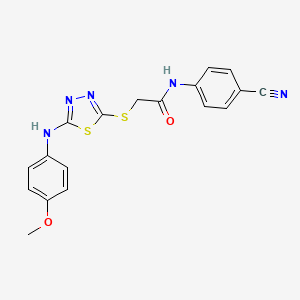 molecular formula C18H15N5O2S2 B7606614 N-(4-cyanophenyl)-2-[[5-(4-methoxyanilino)-1,3,4-thiadiazol-2-yl]sulfanyl]acetamide 