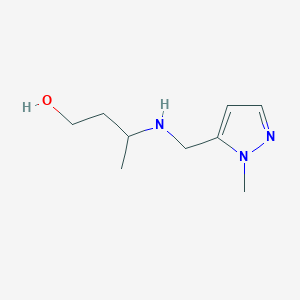 molecular formula C9H17N3O B7606698 3-[(2-Methylpyrazol-3-yl)methylamino]butan-1-ol 