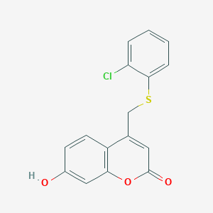 molecular formula C16H11ClO3S B7606774 4-[(2-Chlorophenyl)sulfanylmethyl]-7-hydroxychromen-2-one 