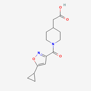 molecular formula C14H18N2O4 B7606920 2-[1-(5-Cyclopropyl-1,2-oxazole-3-carbonyl)piperidin-4-yl]acetic acid 