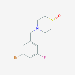 molecular formula C11H13BrFNOS B7607034 4-[(3-Bromo-5-fluorophenyl)methyl]-1,4-thiazinane 1-oxide 