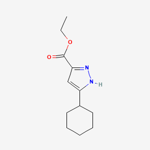 molecular formula C12H18N2O2 B7607474 Ethyl 5-cyclohexyl-1H-pyrazole-3-carboxylate 