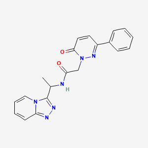 molecular formula C20H18N6O2 B7607522 2-(6-oxo-3-phenylpyridazin-1(6H)-yl)-N-[1-([1,2,4]triazolo[4,3-a]pyridin-3-yl)ethyl]acetamide 