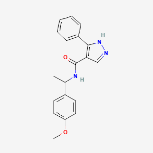 molecular formula C19H19N3O2 B7608174 N-[1-(4-methoxyphenyl)ethyl]-5-phenyl-1H-pyrazole-4-carboxamide 