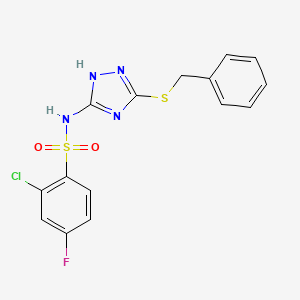 molecular formula C15H12ClFN4O2S2 B7608322 N-(3-benzylsulfanyl-1H-1,2,4-triazol-5-yl)-2-chloro-4-fluorobenzenesulfonamide 