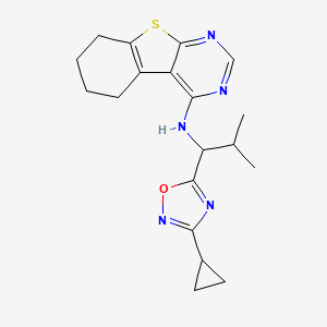 molecular formula C19H23N5OS B7609497 N-[1-(3-cyclopropyl-1,2,4-oxadiazol-5-yl)-2-methylpropyl]-5,6,7,8-tetrahydro-[1]benzothiolo[2,3-d]pyrimidin-4-amine 