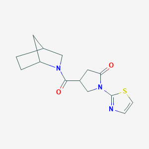 molecular formula C14H17N3O2S B7609622 4-(2-Azabicyclo[2.2.1]heptane-2-carbonyl)-1-(1,3-thiazol-2-yl)pyrrolidin-2-one 