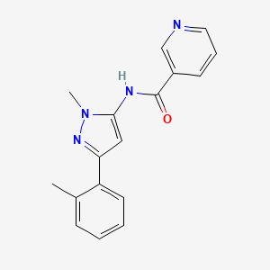 molecular formula C17H16N4O B7610051 N-[2-methyl-5-(2-methylphenyl)pyrazol-3-yl]pyridine-3-carboxamide 