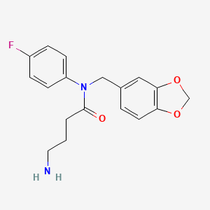 molecular formula C18H19FN2O3 B7611247 4-amino-N-(1,3-benzodioxol-5-ylmethyl)-N-(4-fluorophenyl)butanamide 