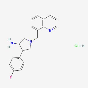 molecular formula C20H21ClFN3 B7611288 4-(4-Fluorophenyl)-1-(quinolin-8-ylmethyl)pyrrolidin-3-amine;hydrochloride 