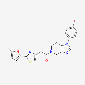 molecular formula C22H19FN4O2S B7611709 1-[1-(4-fluorophenyl)-6,7-dihydro-4H-imidazo[4,5-c]pyridin-5-yl]-2-[2-(5-methylfuran-2-yl)-1,3-thiazol-4-yl]ethanone 