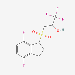 molecular formula C12H11F5O3S B7611838 3-[(4,7-difluoro-2,3-dihydro-1H-inden-1-yl)sulfonyl]-1,1,1-trifluoropropan-2-ol 