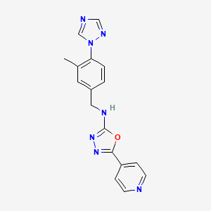 molecular formula C17H15N7O B7611845 N-[[3-methyl-4-(1,2,4-triazol-1-yl)phenyl]methyl]-5-pyridin-4-yl-1,3,4-oxadiazol-2-amine 